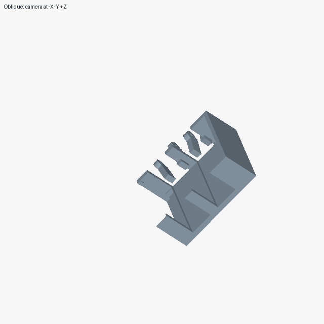 Qwen's saved assembly from the same oblique camera: the anchor housing remains, without the fingers or thumb.
